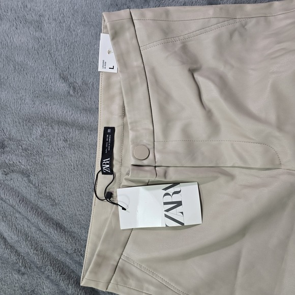Zara Faux Leather High Waisted Pants Large Beige Skinny - Picture 7 of 11